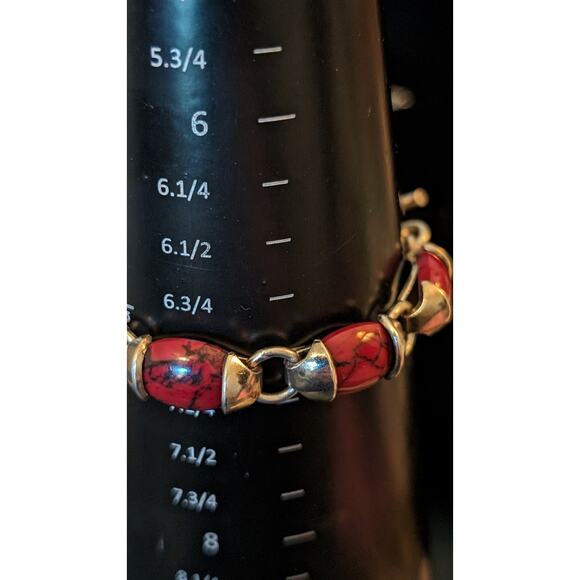 Mexican Red Jasper 925 Sterling Silver Toggle Bracelet - Picture 7 of 11